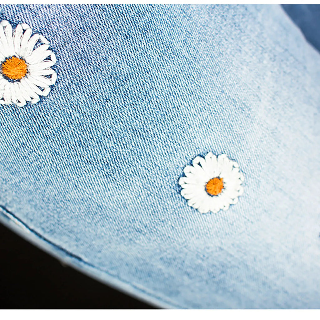 Ladies Daisy Embroidered Denim Pants Women's New Chic Long Fashion Personality Classic Versatile Flared Jean Trousers for Women