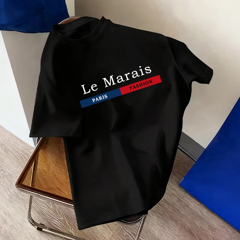 Paris Fashion Mens Tshirt 100% Cotton Crew Neck Short Sleeve Casual Tee Spring Summer Daily Wear 7 Styles Cool Top Oversize