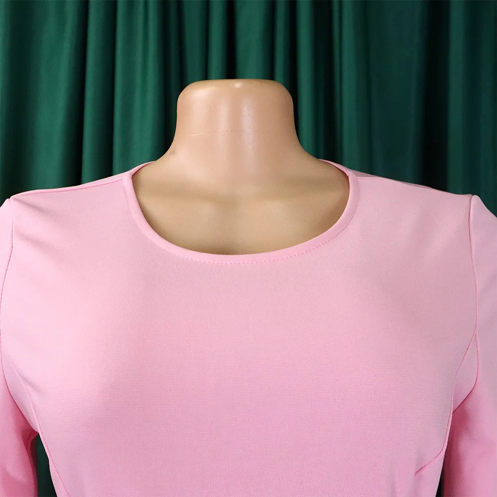 Dresses Women Sheath Dress Round Collar Half Sleeve Solid Color Folds Slim Mid-Calf Female Vestidos Office Lady Summer 2025