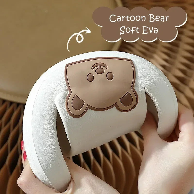 Summer Men Slippers Indoor Women Bathroom Soft Sole Non-slip Slides Home Cartoon Bear Flip Flops Beach Sandals Ladies Shoes
