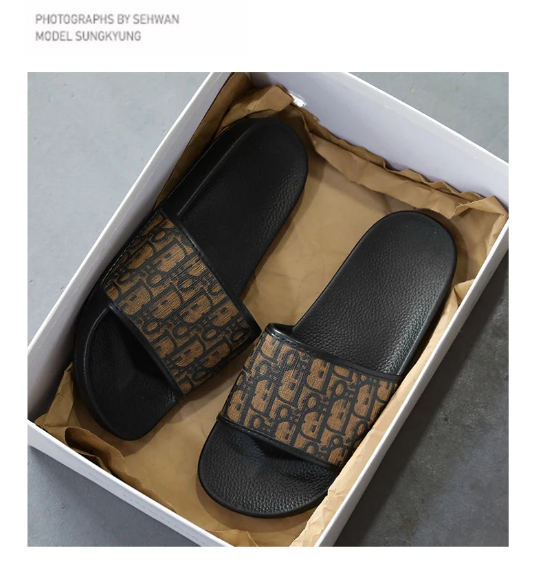 Slipper for Men's Home Slippers Lightweight Summer New Style Flat and Worn Casual Retro Patterned Anti-slip Quick-drying Sandals