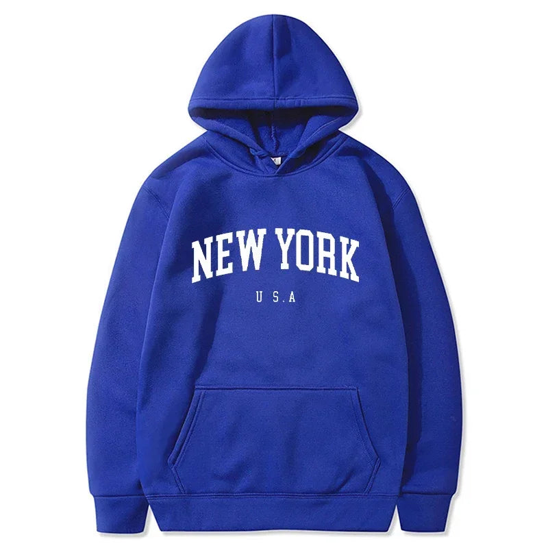 Women New York U.S.A City Hoodies Fashion Letter Printed Graphic Sweatshirts Loose CasuaMen l Harajuku Hooded Pullover Sportwear