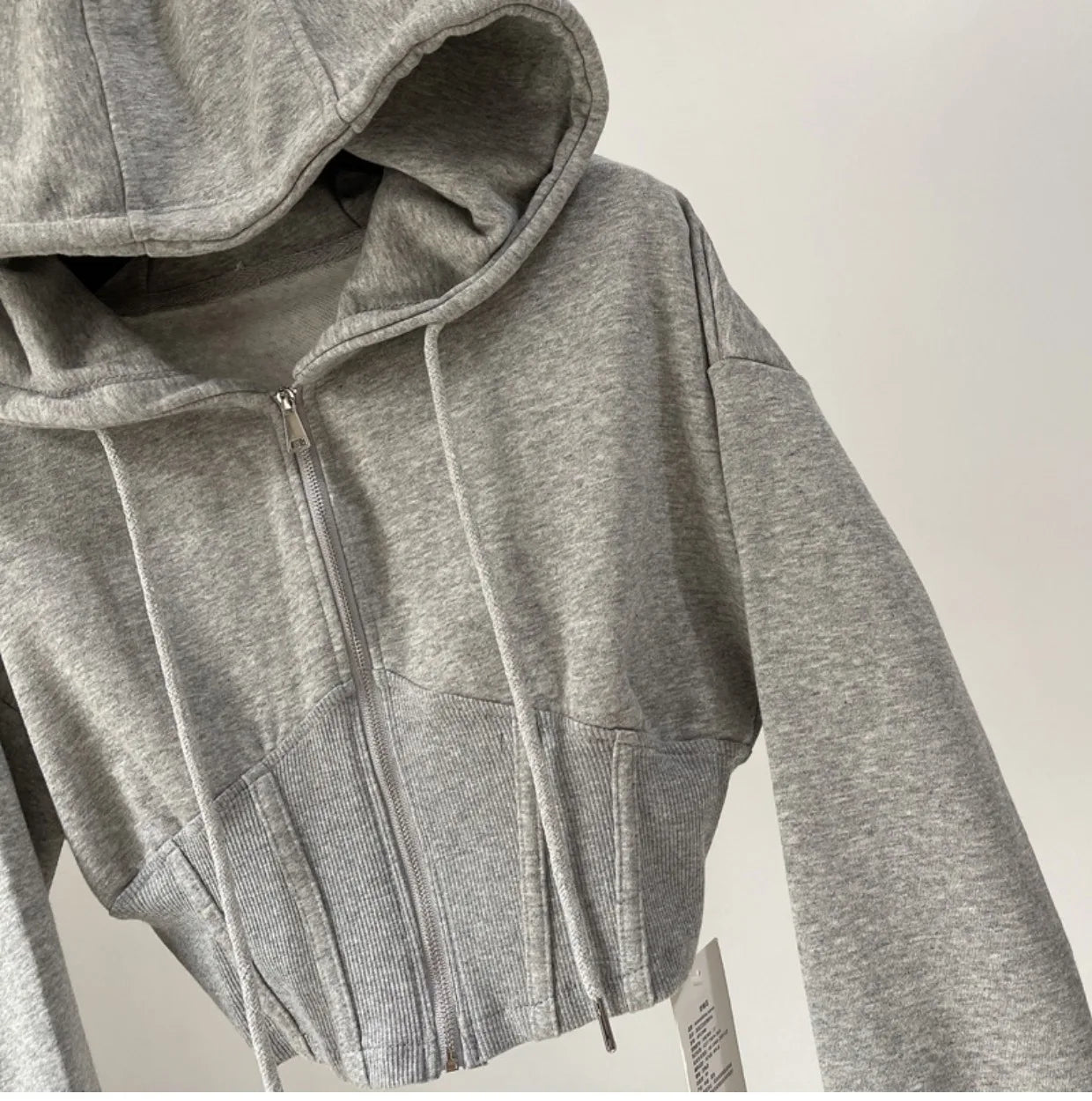 Hooded hoodie women's ultra short waist cinched open top jacket with exposed navel