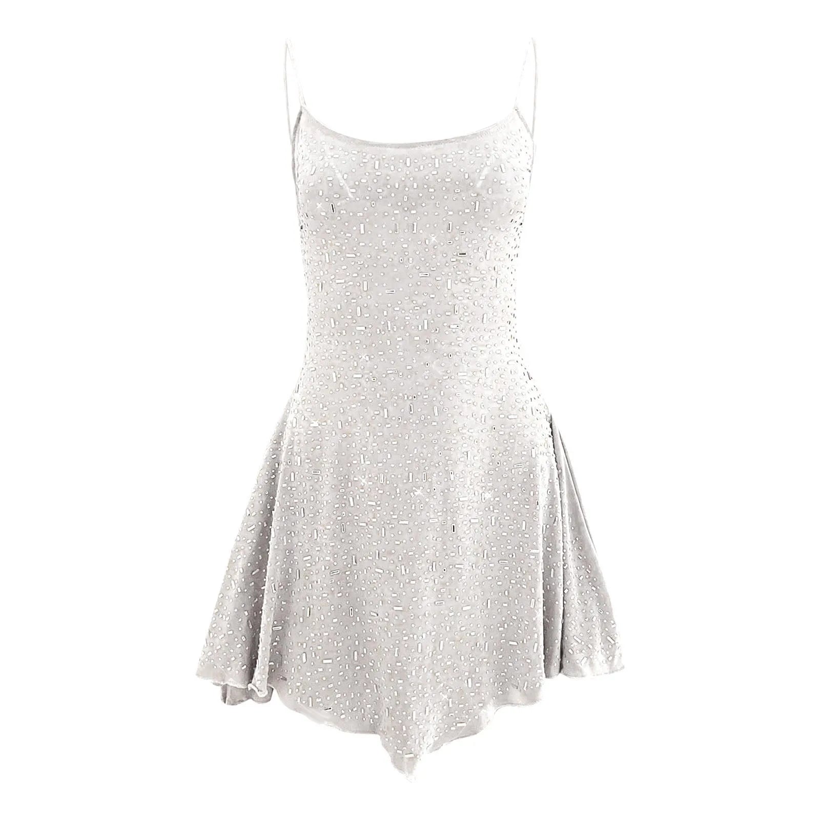Prom Dresses Crew Neck Women's Party Dress With Diamond Semi See Through Suspender Sleeveless Dresses for Women Hot Sale