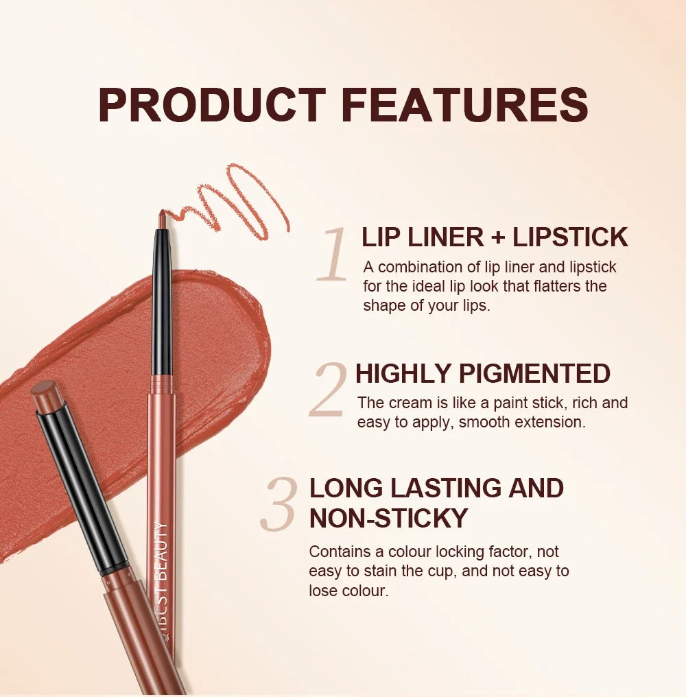 2pcs Lipstick Lipliner Pen Set Matte Velvet Lip Liner Pencil Contour Makeup Sexy Red Lip Stick Long Lasting Cosmetics