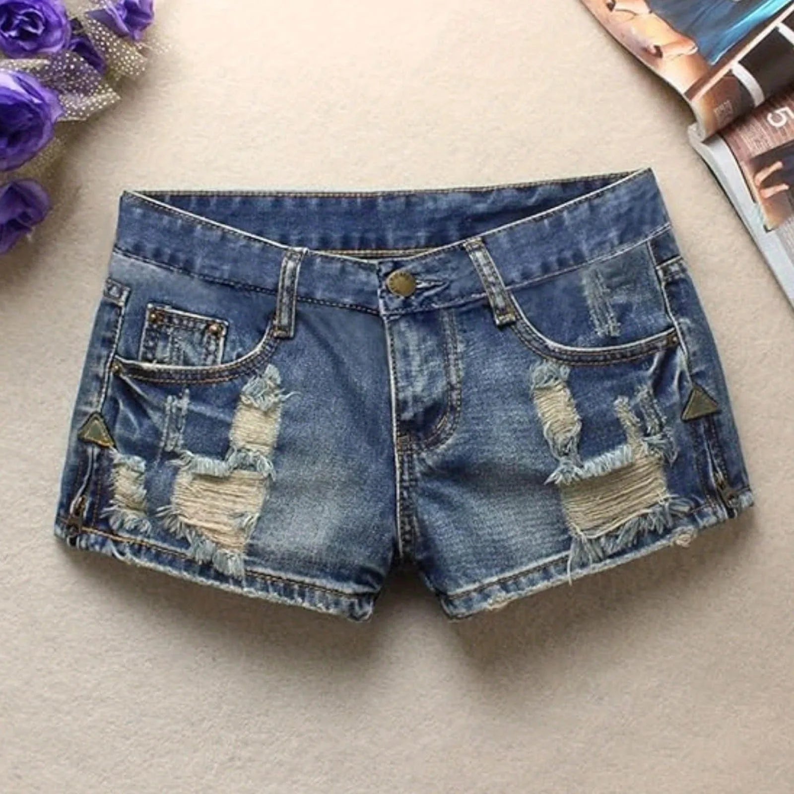 Women'S Vintage Jeans Shorts Fashion Casual Low Waist Straight Leg Wide Leg Jeans Loose Ripped Shorts Jean Pants For Women Sexy