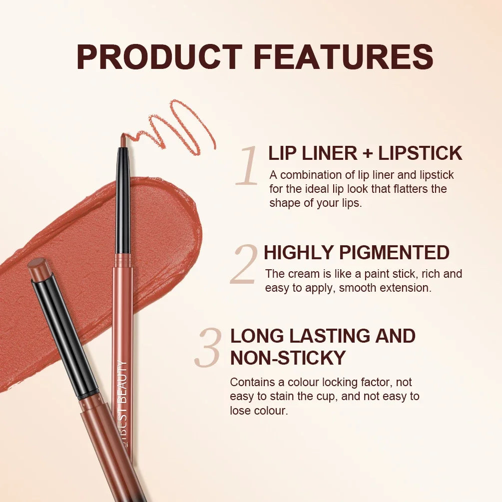 2pcs Lipstick Lipliner Pen Set Matte Velvet Lip Liner Pencil Contour Makeup Sexy Red Lip Stick Long Lasting Cosmetics