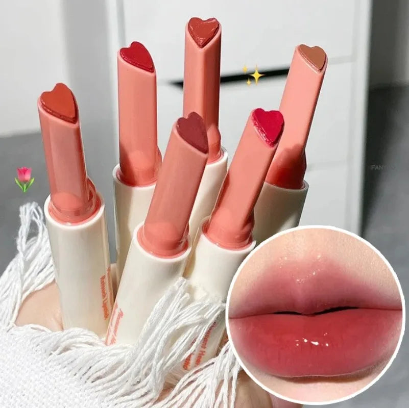 Mirror Glass Solid Lip Glaze moisturizing Heart Shape Water Light Lipstick Pen Jelly Lip Gloss Korean Tint Makeup Girl Cosmetics