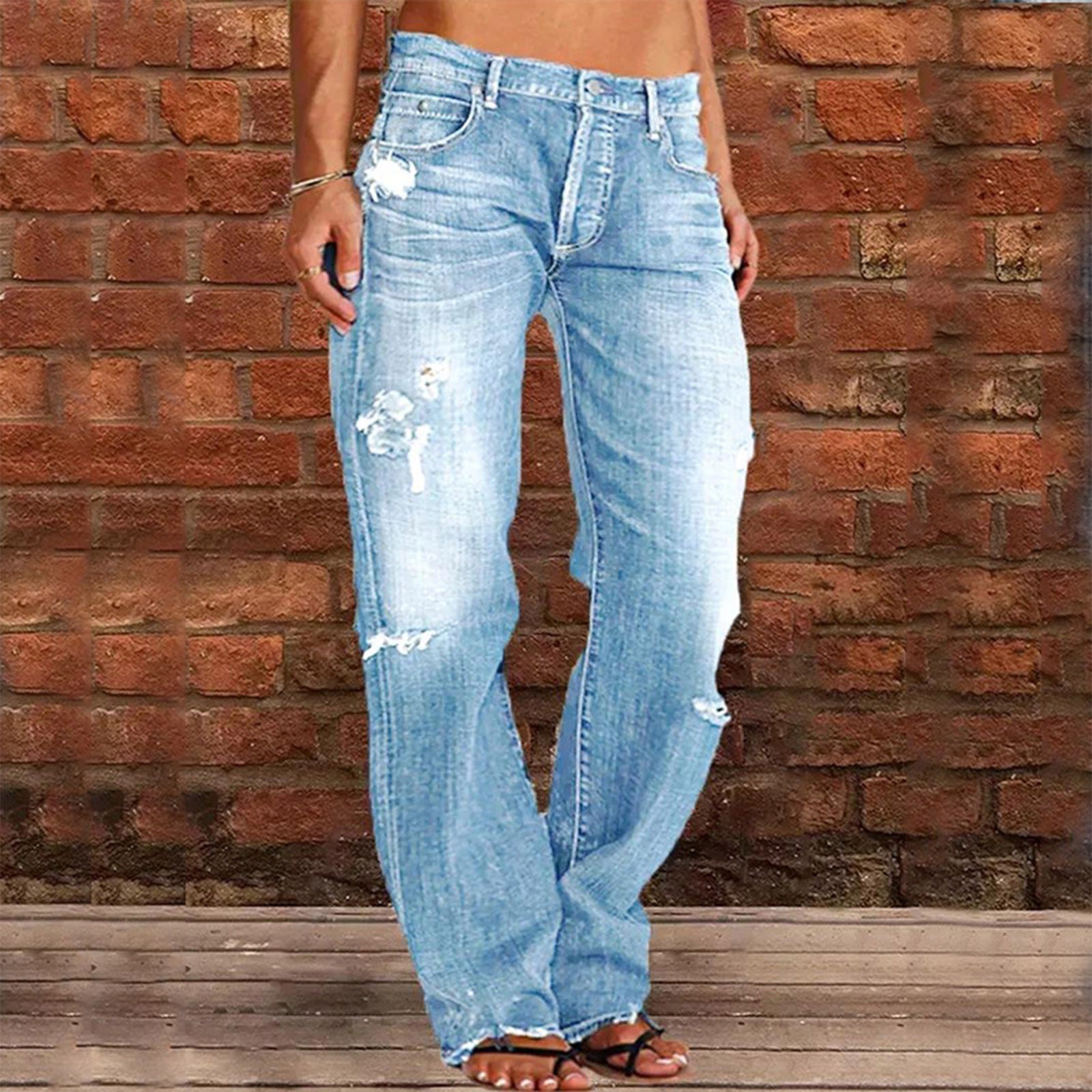 Straight Leg Jeans For Women High Waist Cargo Pants Ripped Hem Low Waisted Jeans High Waisted Stretch Jeans Pantalones De Mujer