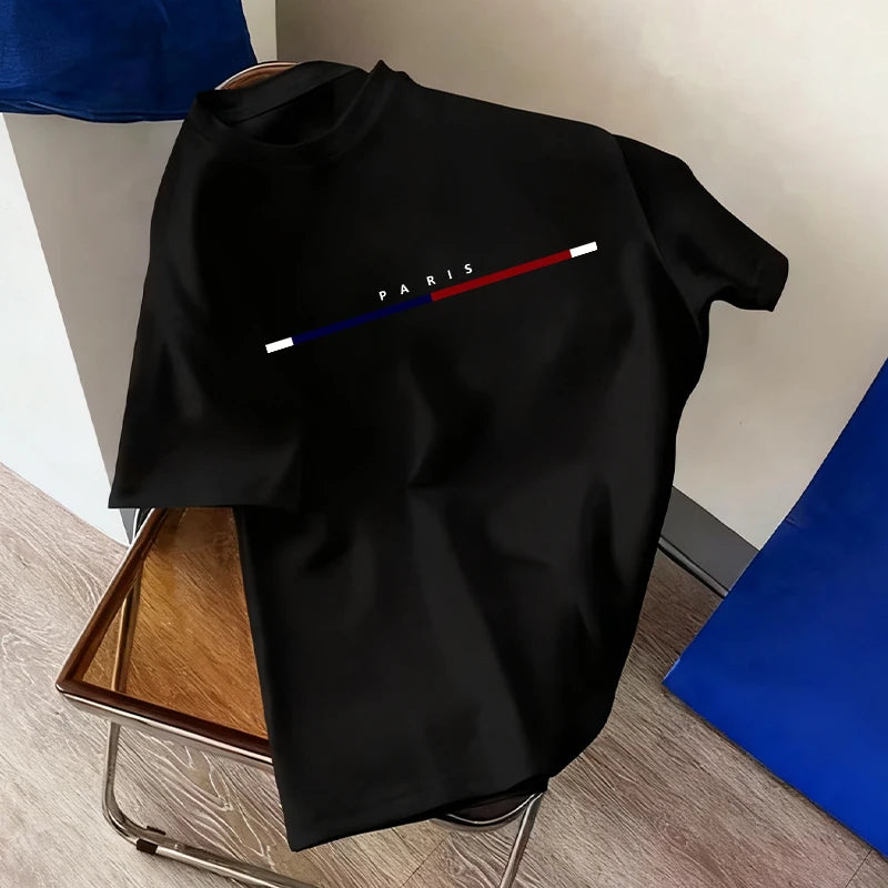 Paris Fashion Mens Tshirt 100% Cotton Crew Neck Short Sleeve Casual Tee Spring Summer Daily Wear 7 Styles Cool Top Oversize
