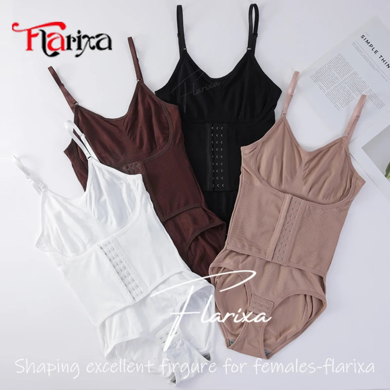 Flarixa Women Suspender Shapewear Bodysuit With Hooks Seamless Waist Trainer Body Shaper Briefs Butt Lifter Tummy Slimming Faja