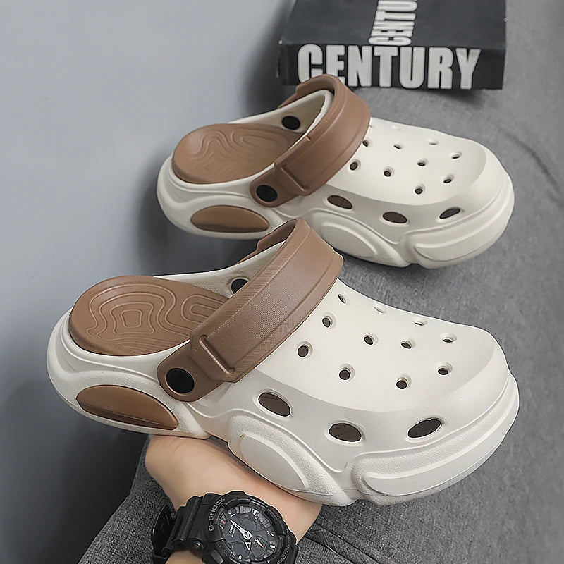 Men's Casual Sandals 2026 Summer Thick-Soled Non-Slip Breathable Closed Toe Beach Slippers Lightweight Comfort Shoes