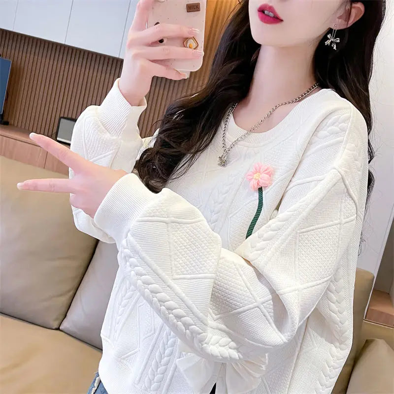 Fashionable Round Neck Sweatshirt for Women 2025 New Spring and Autumn Loose and Versatile Thin Pullover Short Versatile Top