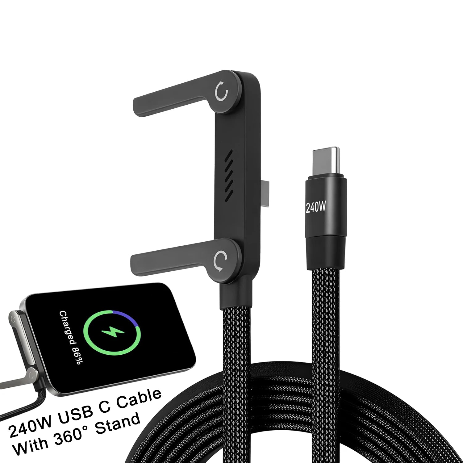 240W Fast Charging Foldable Mobile Phone Holder Data Cable Multi-Angle Adjustment Non-Stop Charging Phone Holder PD Usb Cable