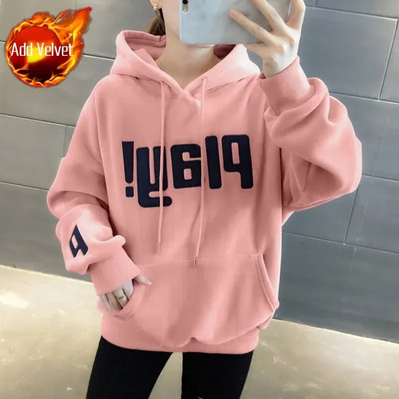 Women's Hooded Sweatshirts Long Sleeve Streetwear Hoodies Trend Loose Baggy Y 2k Vintage 2000s Sport Y2k Nice Color M Female Top