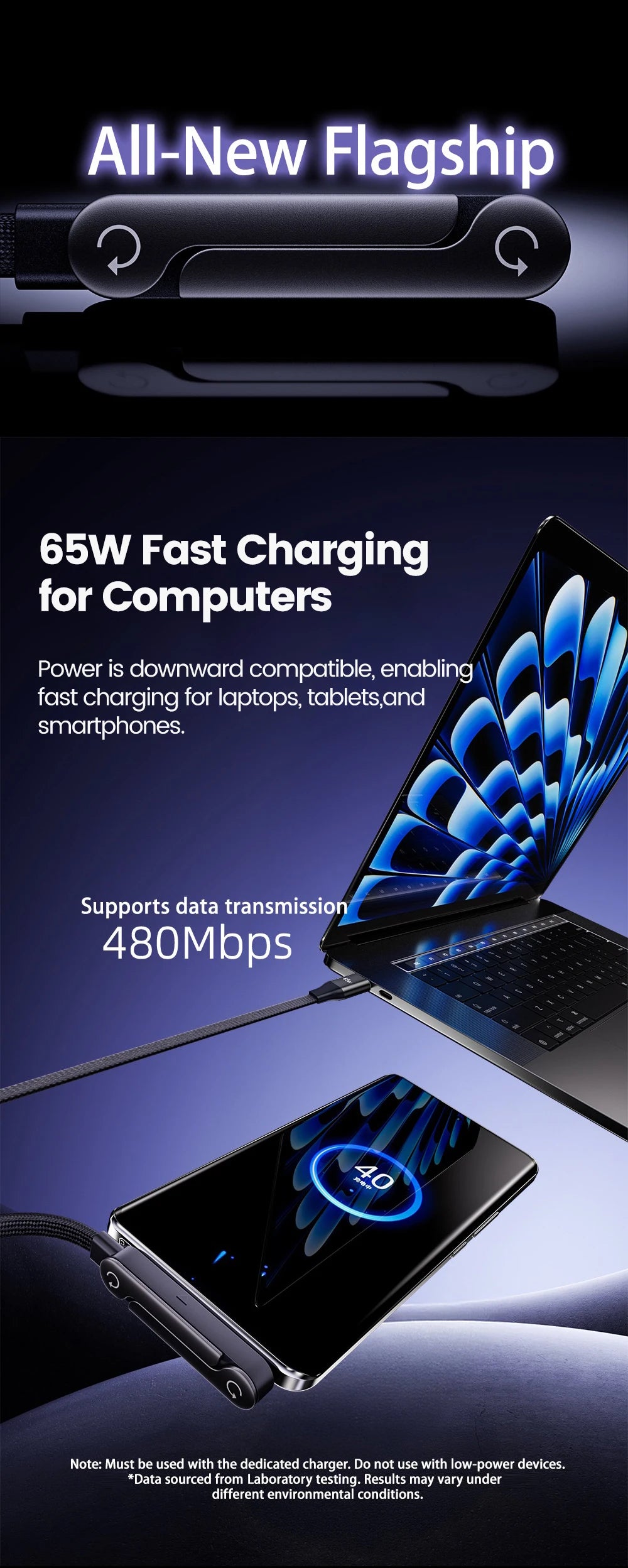 65W USB Fast Charging Cable With Foldable Phone Holder 2-in-1 Type-C Quick Charge Data Wire USB C Charging Line For Mobile Phone