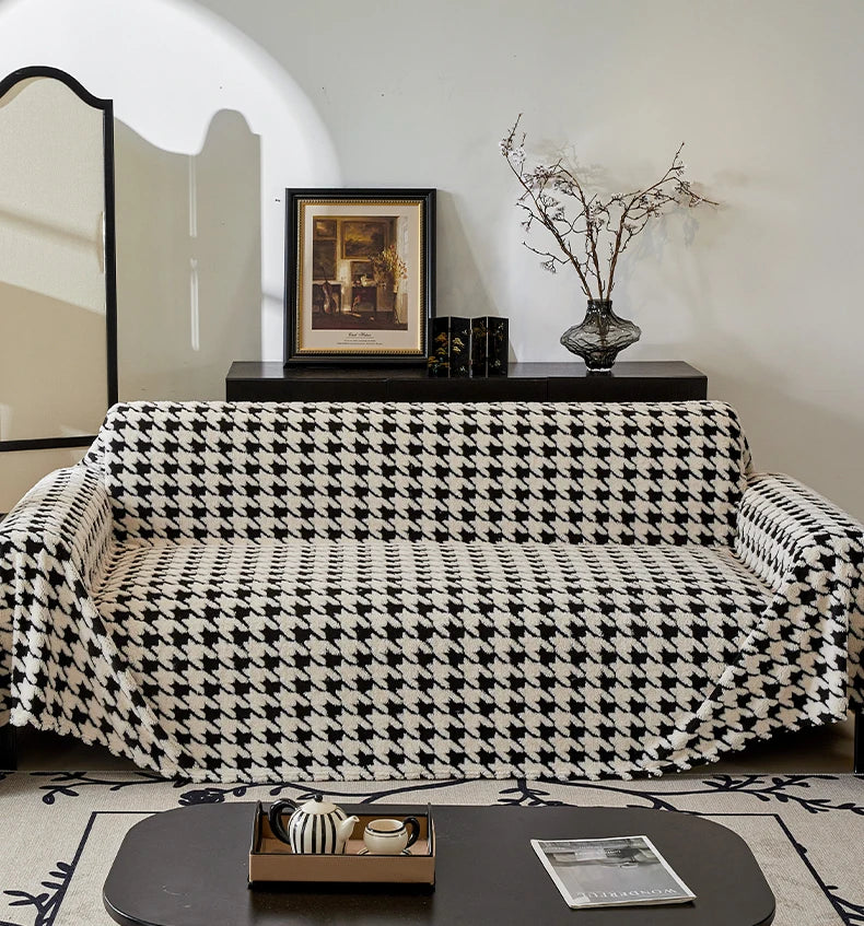 Houndstooth Soft Plush Throws Blankets for Sofa Bohemian Style Jacquard Sofa Cushion Cover Oversized Furniture Protector Blanket