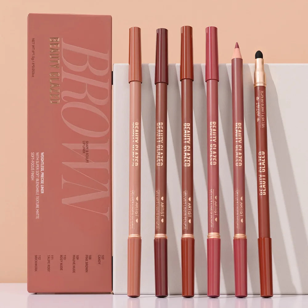 6pcs Matte Dual-Ended Lip Liner Pencils Set Long-Lasting Non-Drying Perfect for Lining Filling Lips Versatile for All Skin Typ