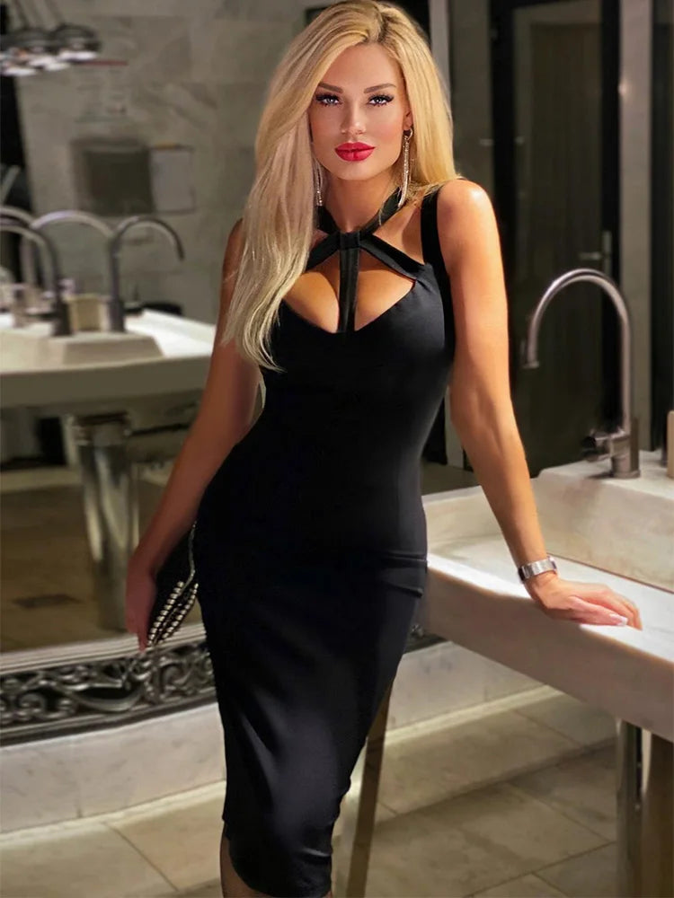 Red Bandage Dress Elegant Women's Dresses for Party 2022 Bodycon Sexy Cut Out Midi Evening Birthday Club Outfits 2023 Summer