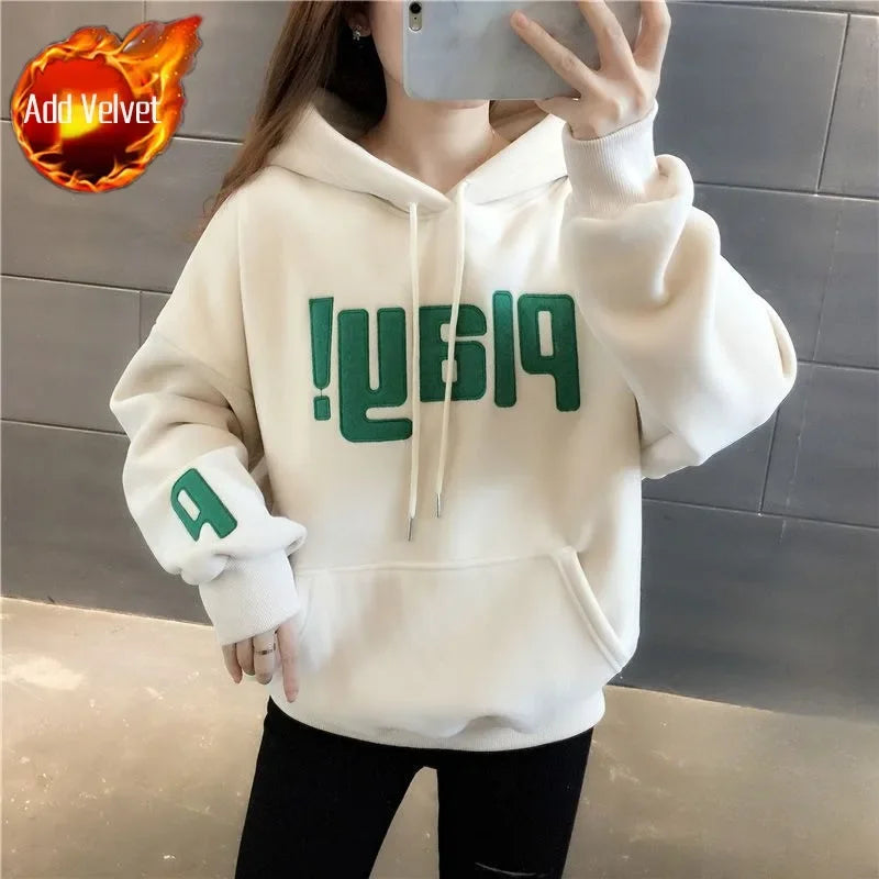 Women's Hooded Sweatshirts Long Sleeve Streetwear Hoodies Trend Loose Baggy Y 2k Vintage 2000s Sport Y2k Nice Color M Female Top