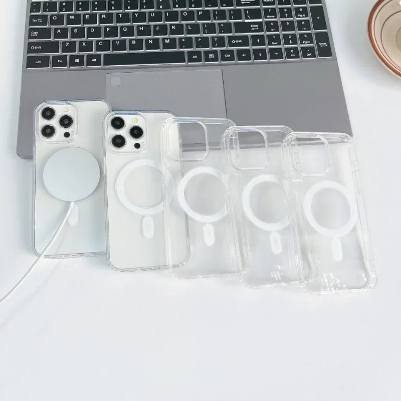 Original Magnetic Transparent Phone Case for Magsafe for iPhone 17 16 15 14 Plus 13 12 11 Pro Max Wireless Charge Back Cover