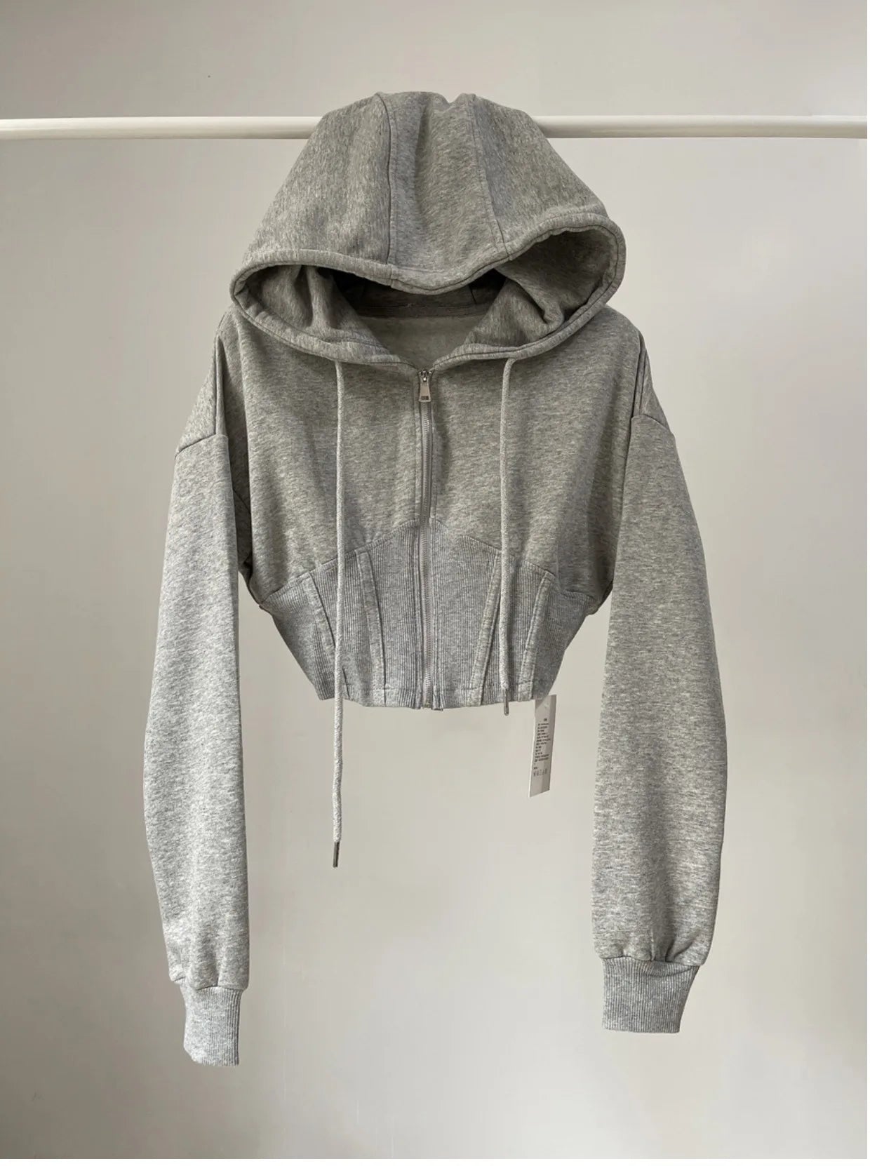 Hooded hoodie women's ultra short waist cinched open top jacket with exposed navel