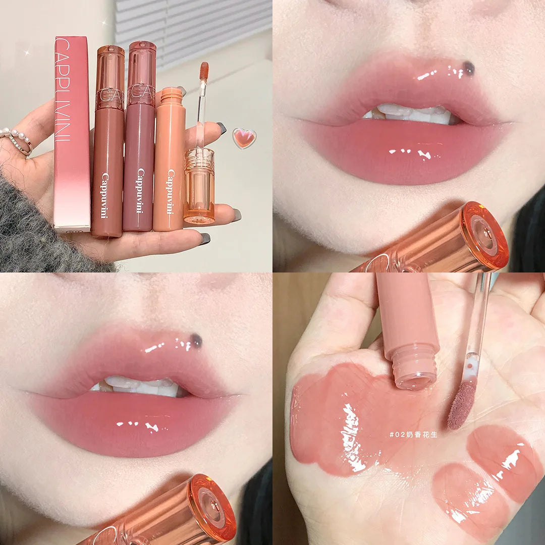 Cappuvini Jelly Mirror Lip Glaze Water Light Moisturizing Lip Gloss Long-lasting Makeup Lipstick Gummy Jelly Mirror Water Glaze