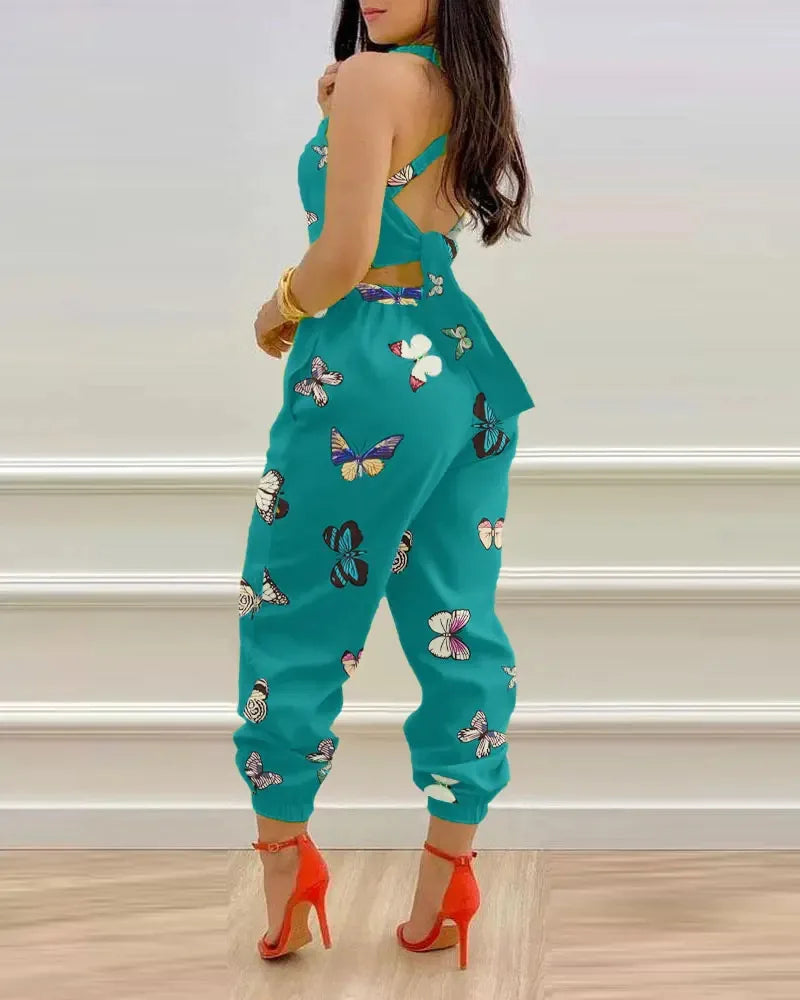 Women's Jumpsuit Elegant Sexy Suspender Printed Jumpsuits Casual Hip Waist Overalls Romper For Women Spring Summer 2023