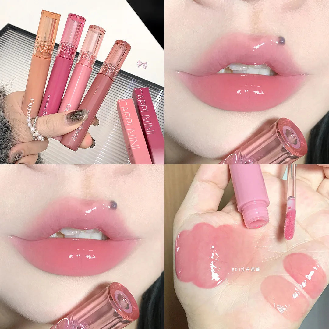 Cappuvini Jelly Mirror Lip Glaze Water Light Moisturizing Lip Gloss Long-lasting Makeup Lipstick Gummy Jelly Mirror Water Glaze