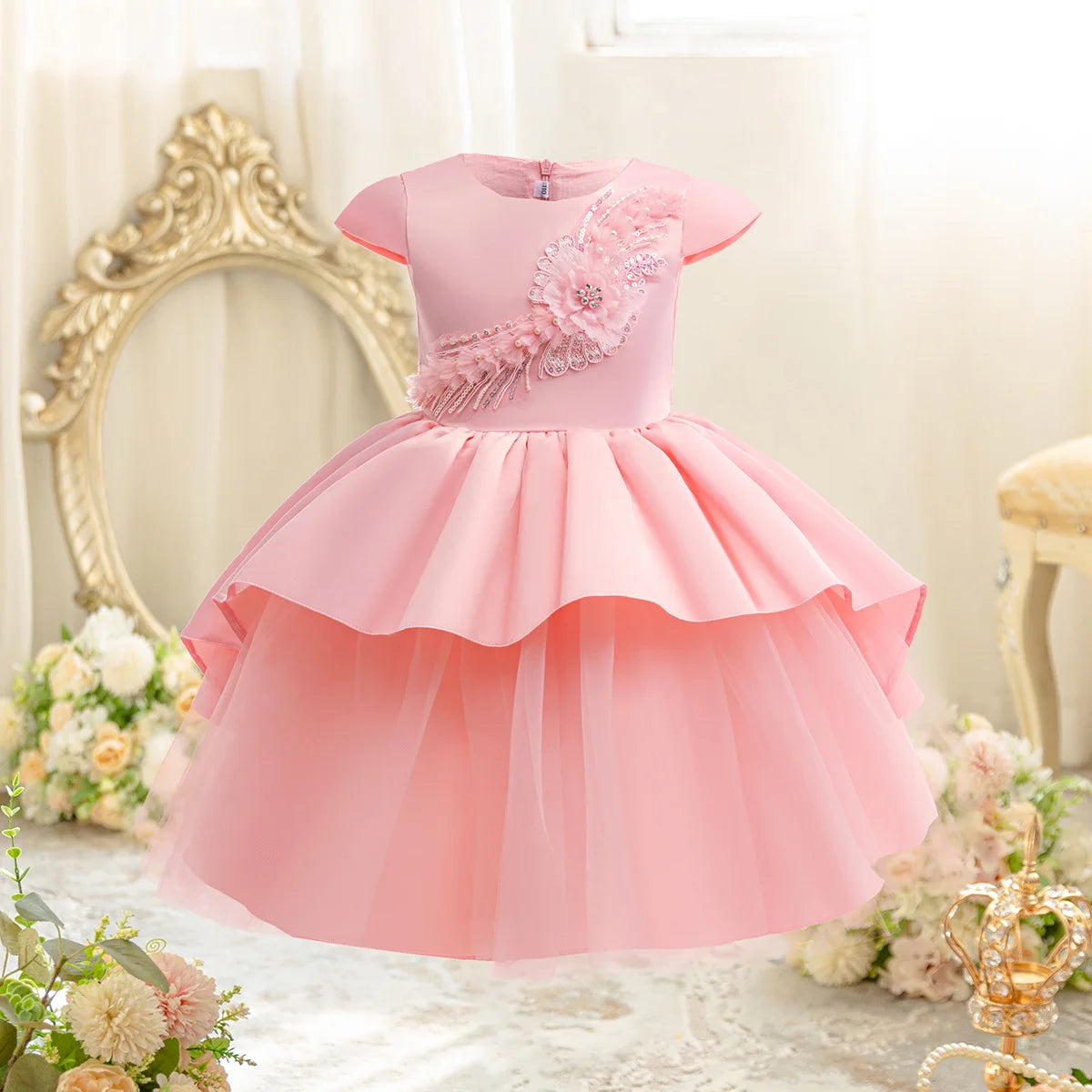 Children's Dress 3D Embroidered Evening Dress Flower Girl Princess Dress For Children Performance Wedding Birthday Gown