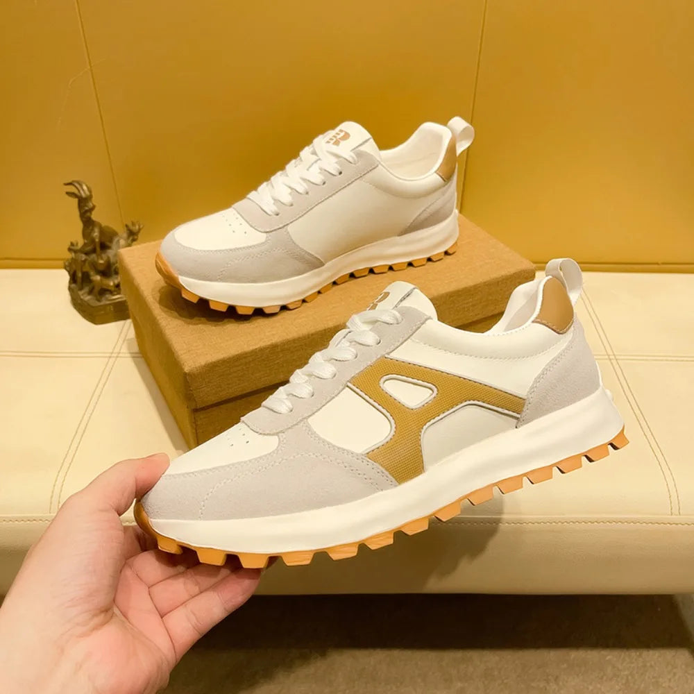 Sneakers Casual Men Designer Retro Running Shoes Fashion Genuine Leather Fabric Breathable Height Increased Platform Sport Shoes