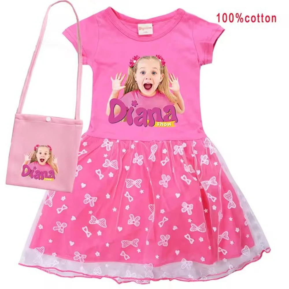 Diana and Roma Dress for Girls Princess Princess Costumes Children Birthday Halloween Party Vestidos Kids Short Sleeve Dresses