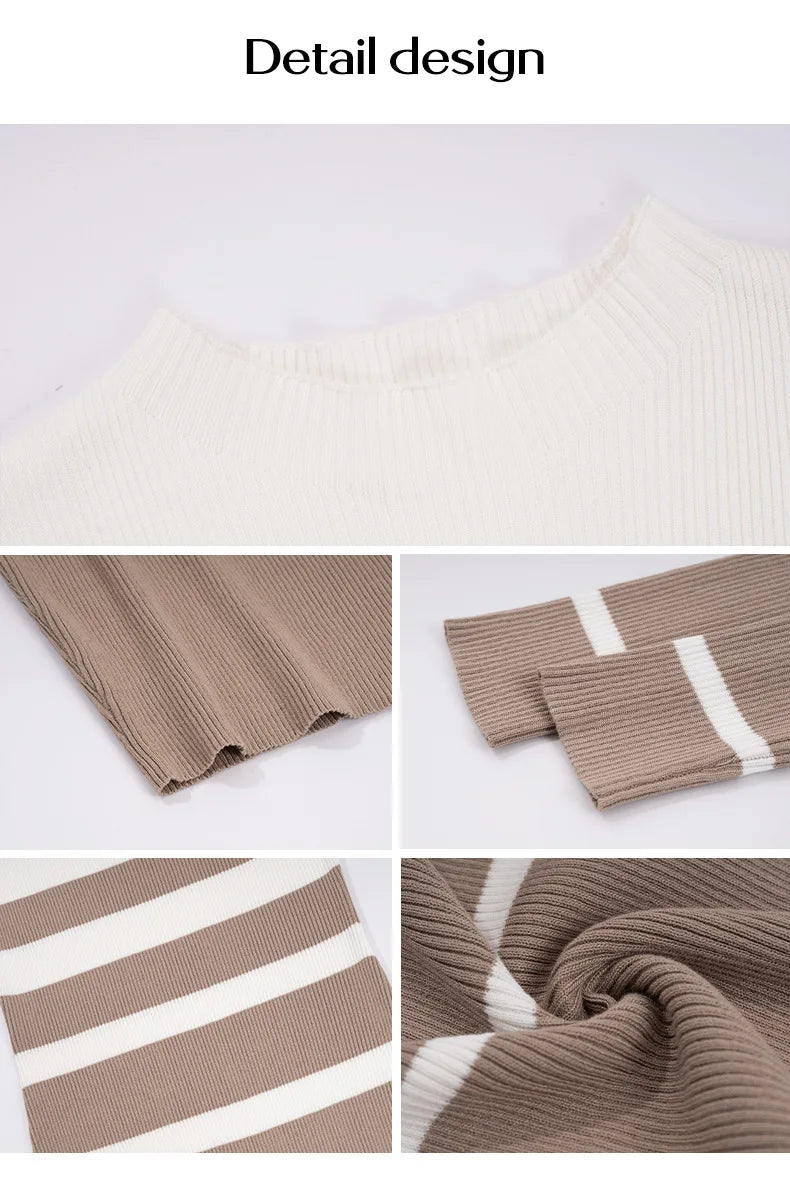 Office Ladies Knitted Dress Elegant Striped Print Slim Long-sleeved Dress 2025 Autumn Winter Fashion New