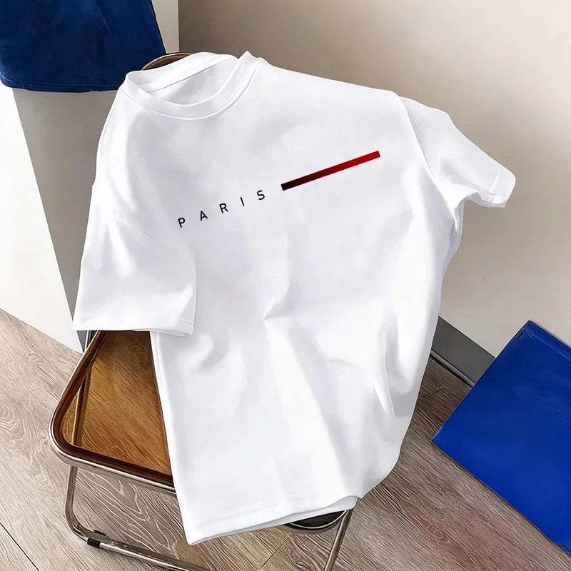 Paris Fashion Mens Tshirt 100% Cotton Crew Neck Short Sleeve Casual Tee Spring Summer Daily Wear 7 Styles Cool Top Oversize
