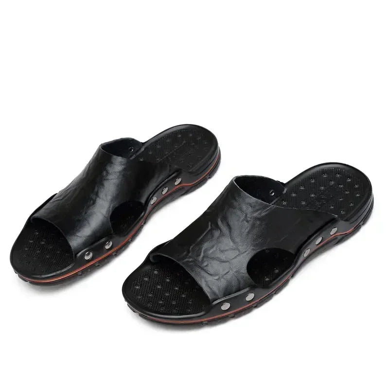 YRZL Mens Sandals PU Leather Classic Summer Men Slippers Soft Black Slippers Big Size Slippers Lightweight EVA Slides for Men