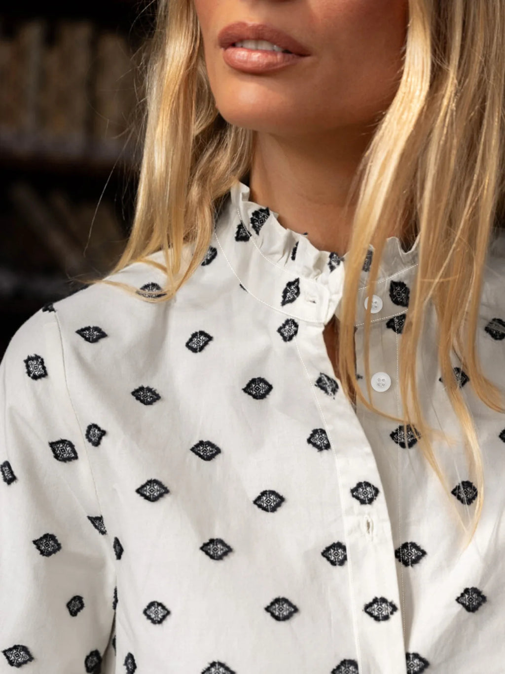 Women's Shirt for Spring and Autumn - White Polka Dot, Elegant and Fashionable, Suitable for Office and Leisure, Versatile
