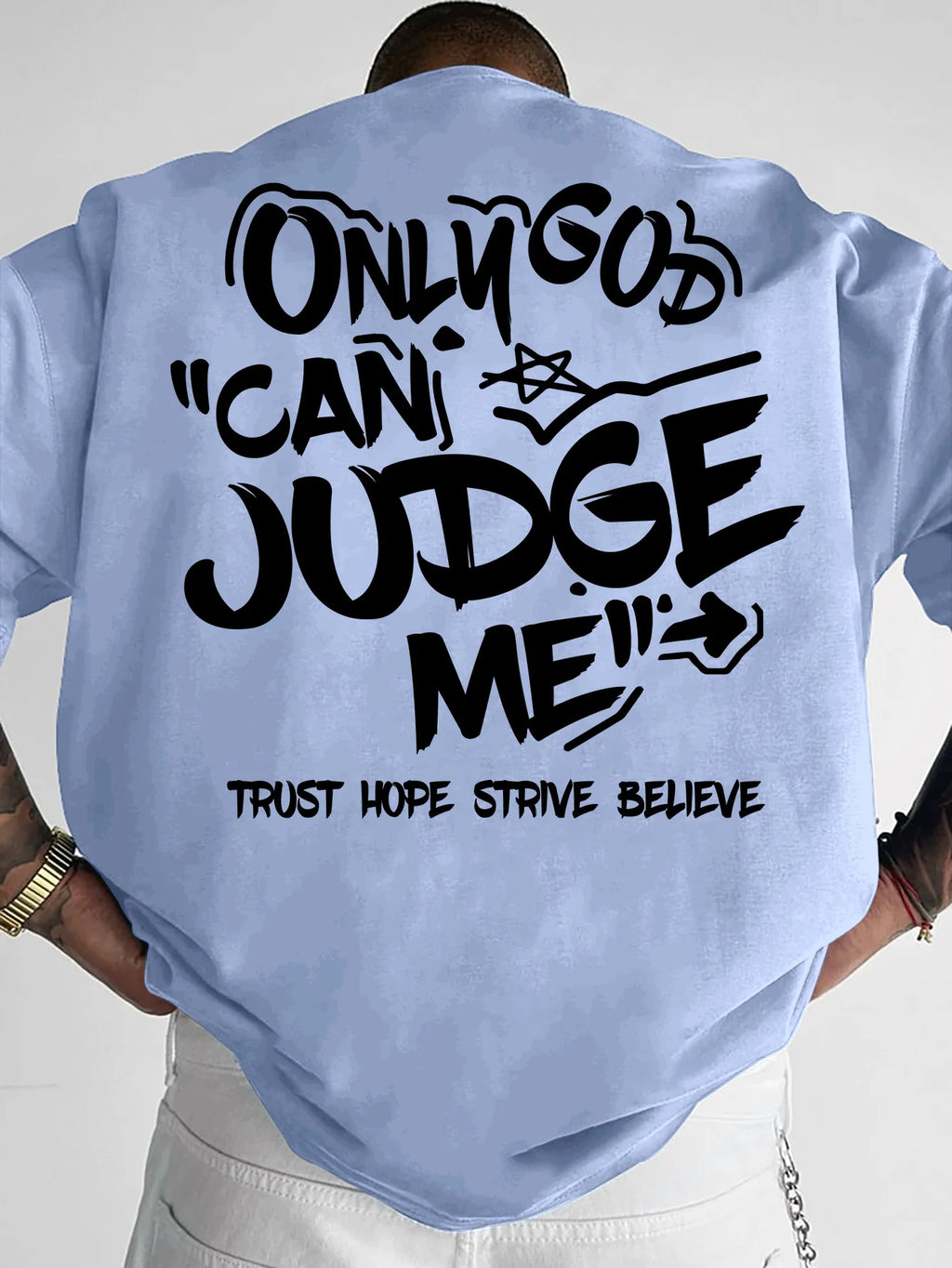 Printed T-shirt for Men New Summer Fashion "Only God Can Judge Me" Graffiti Printed Tee Machine Washable S-XXL
