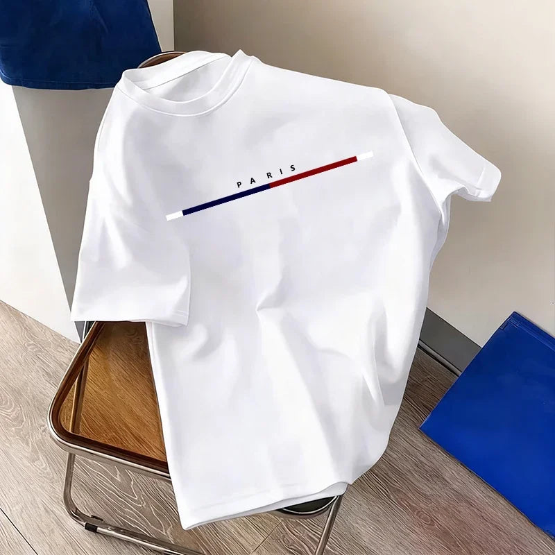 Paris Fashion Mens Tshirt 100% Cotton Crew Neck Short Sleeve Casual Tee Spring Summer Daily Wear 7 Styles Cool Top Oversize