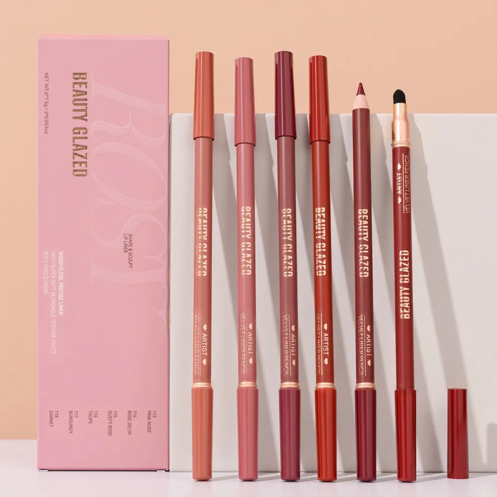 6pcs Matte Dual-Ended Lip Liner Pencils Set Long-Lasting Non-Drying Perfect for Lining Filling Lips Versatile for All Skin Typ