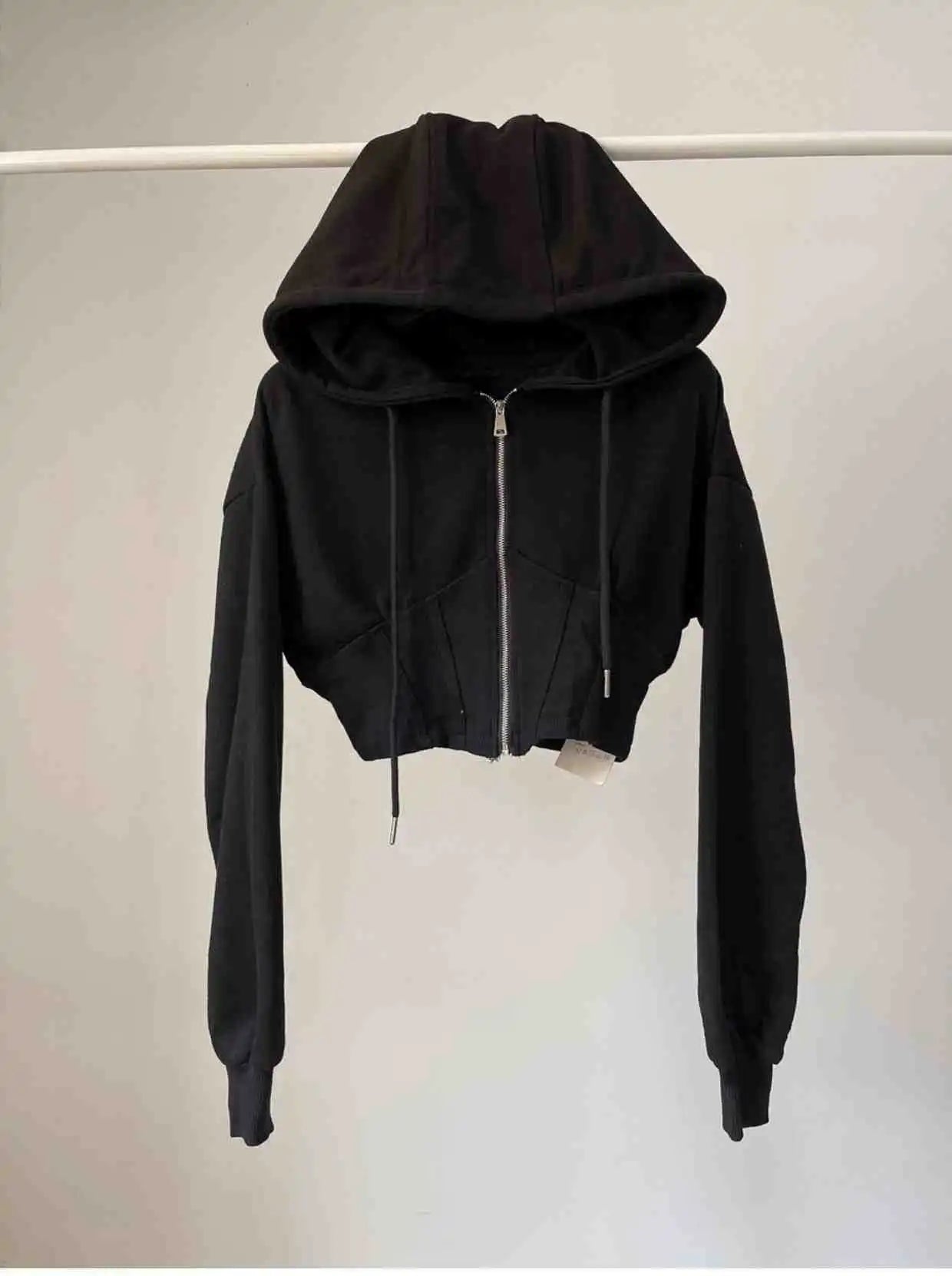 Hooded hoodie women's ultra short waist cinched open top jacket with exposed navel