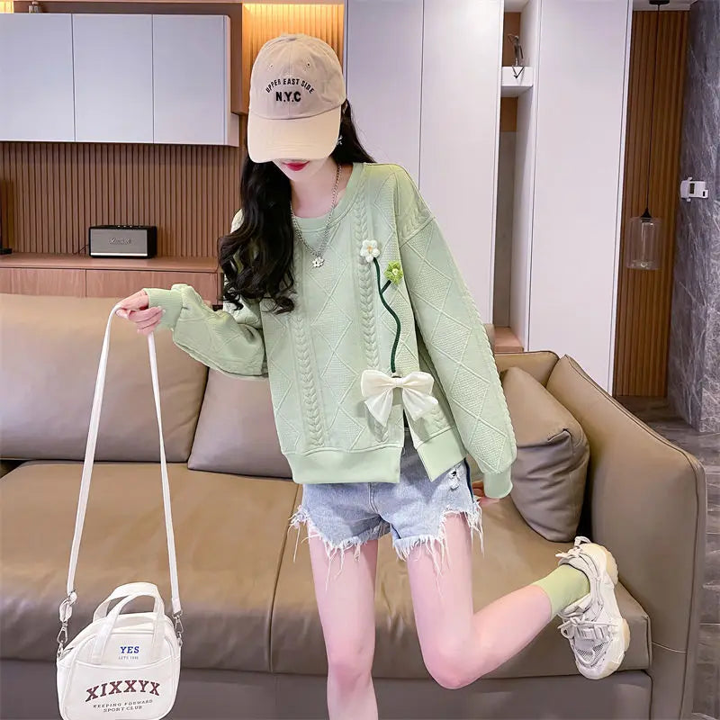 Fashionable Round Neck Sweatshirt for Women 2025 New Spring and Autumn Loose and Versatile Thin Pullover Short Versatile Top