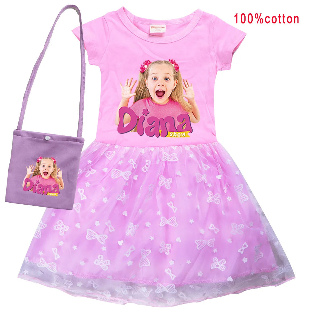 Diana and Roma Dress for Girls Princess Princess Costumes Children Birthday Halloween Party Vestidos Kids Short Sleeve Dresses