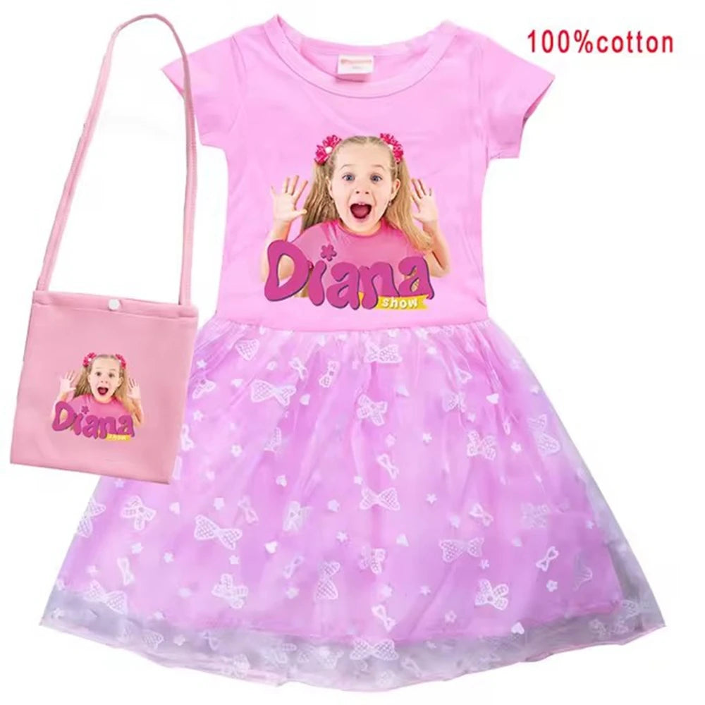 Diana and Roma Dress for Girls Princess Princess Costumes Children Birthday Halloween Party Vestidos Kids Short Sleeve Dresses