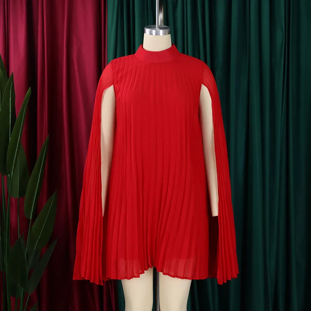 Chiffon Dress for Women Elegant 2024 New Round Neck Batwing Sleeve Loose Knee Length Luxury African Birthday Party Dinner Dress