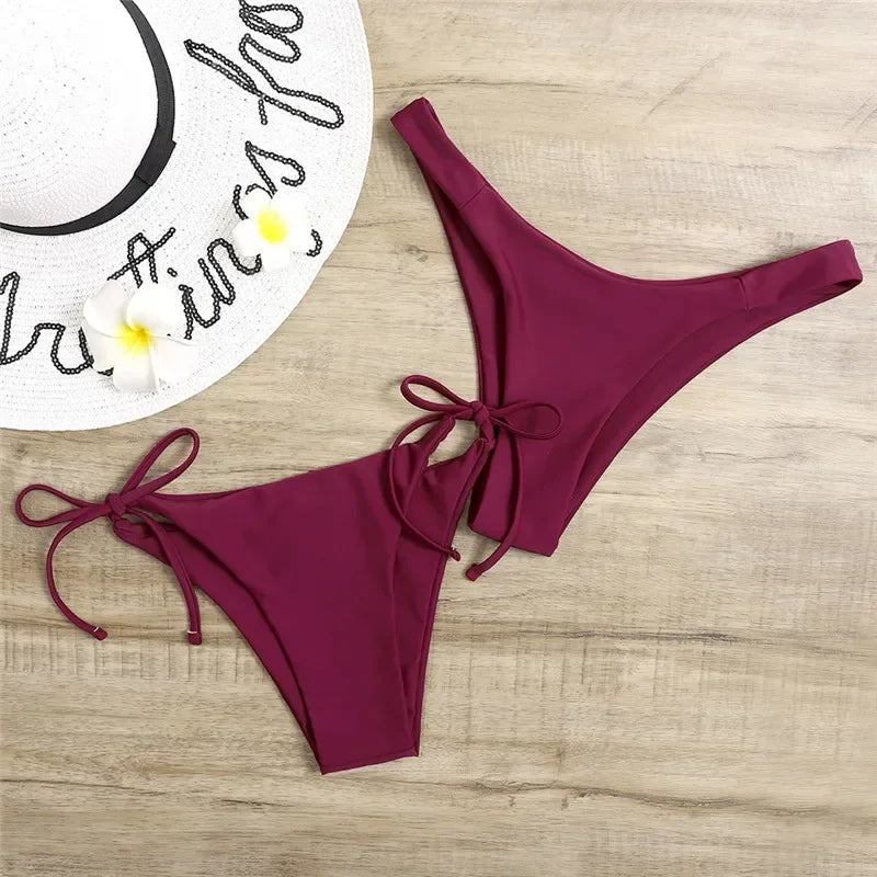 Women's Sexy 3-Piece Bikini Set - Push Up Bandage Triangle Swimsuit in Blue & Purple, Brazilian Beachwear