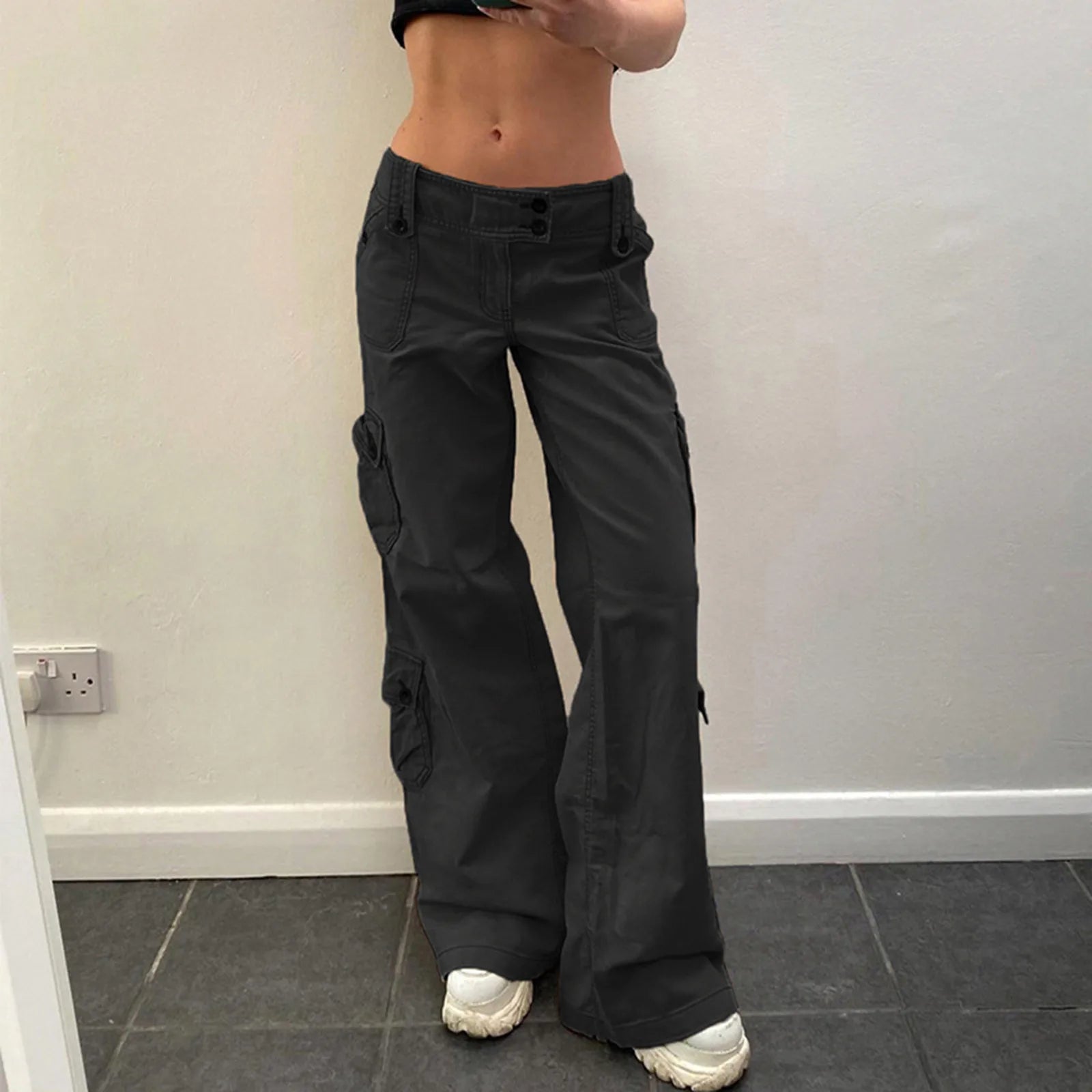 Women'S Jeans Baggy Cargo Pants Streetwear Drawstring Casual Loose Wide Leg Trousers Pantalones Hip Hop Joggers Sweatpants 청바지