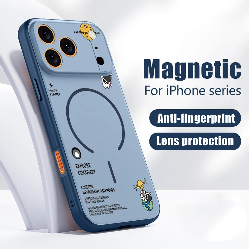 Hanging Astronaut Pattern Case For iPhone 17 Pro Max Magnetic For Magsafe Skin Feeling Cover For iPhone 16 Pro Max 15 14 13