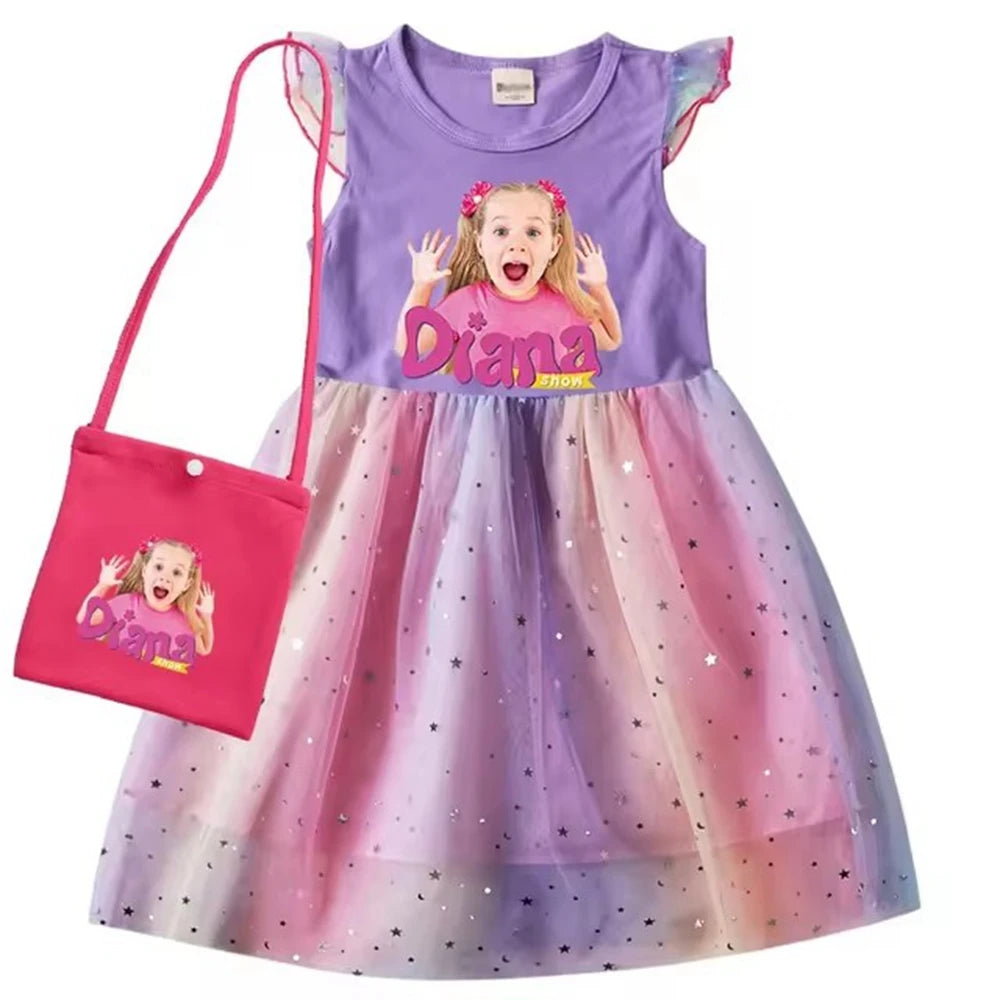 Diana and Roma Dress for Girls Princess Princess Costumes Children Birthday Halloween Party Vestidos Kids Short Sleeve Dresses