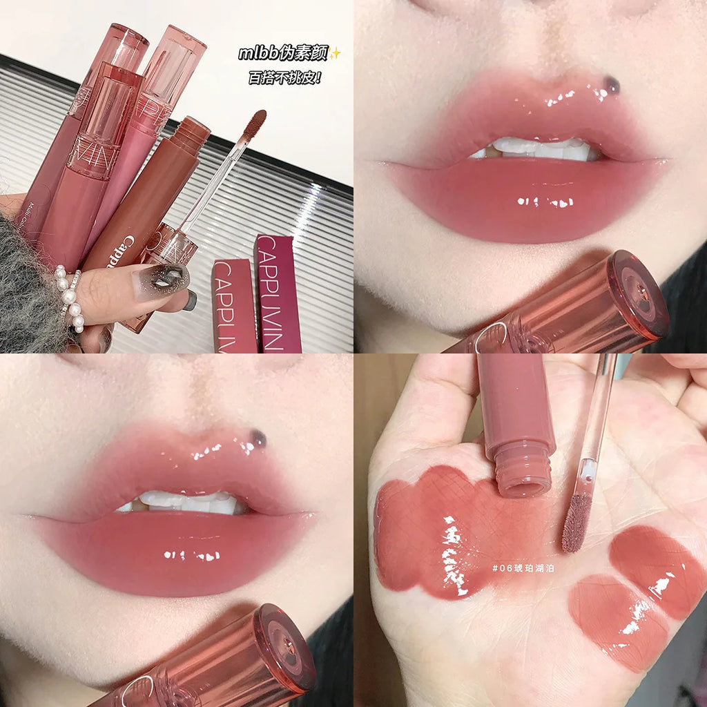 Cappuvini Jelly Mirror Lip Glaze Water Light Moisturizing Lip Gloss Long-lasting Makeup Lipstick Gummy Jelly Mirror Water Glaze