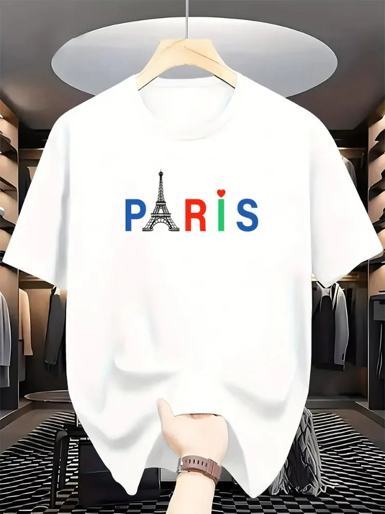 2026 New Men's Fashion International Brand Paris Printed T-Shirt 100% Cotton Round Neck Casual and Luxurious Urban Trend Y2K